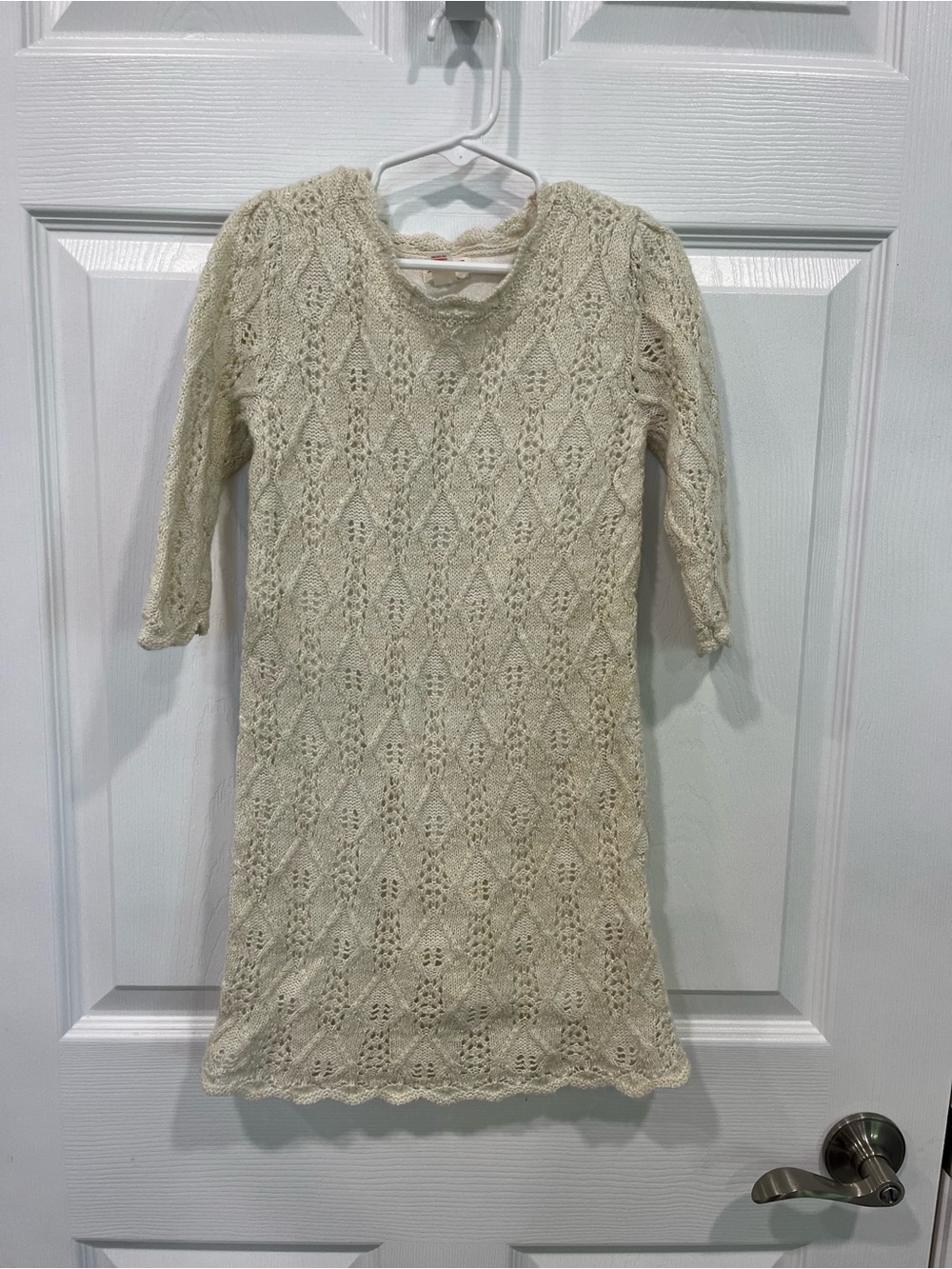 Girls Cream Knit Lace Dress